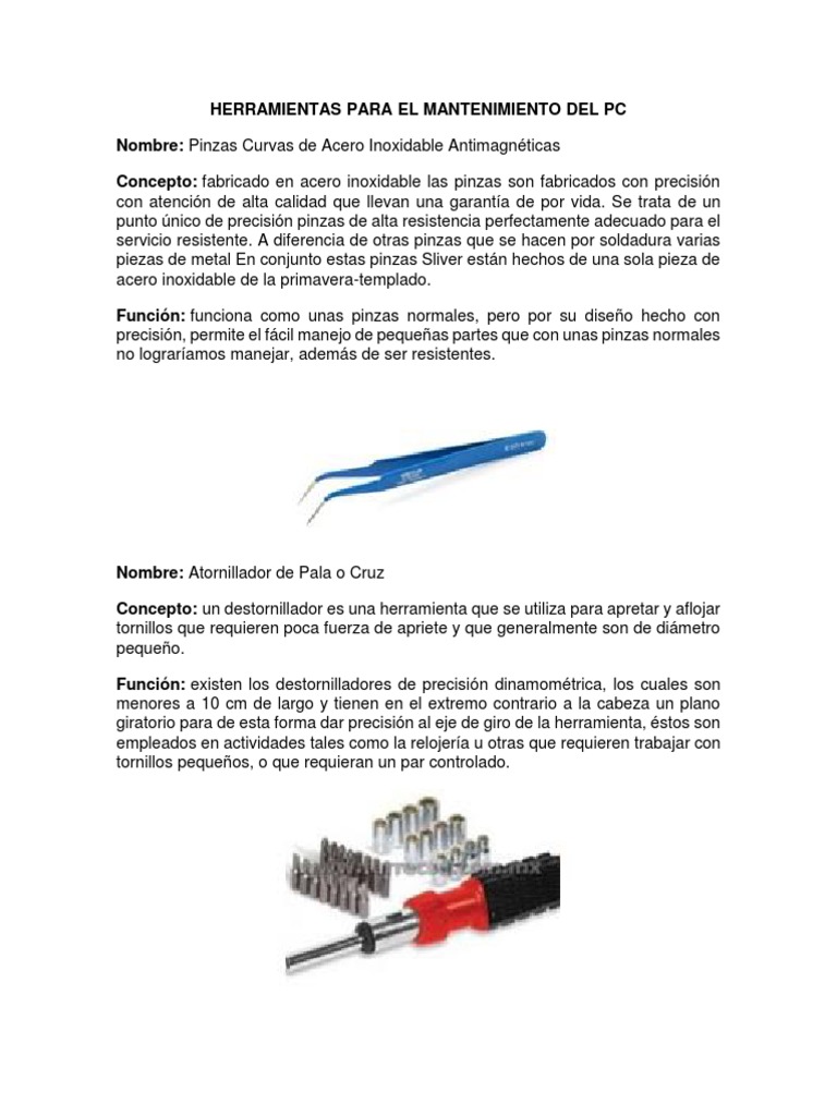 Herramientas Esenciales para Mantenimiento de PC | PDF | Herramientas ...