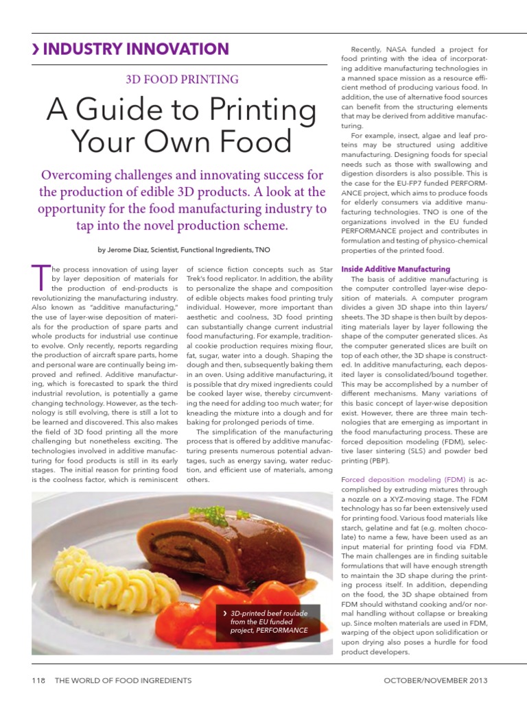 Additive Manufacturing in Food Industry | PDF | 3 D Printing | Dough