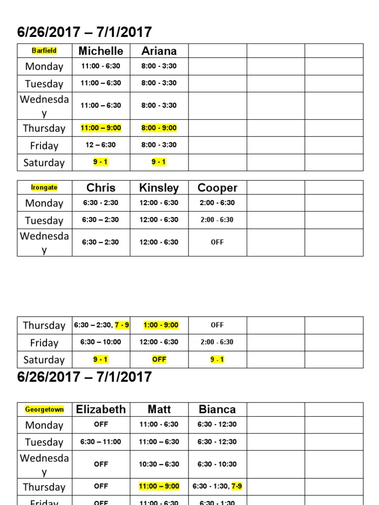 Clubsidejune26 Jul1schedule | PDF