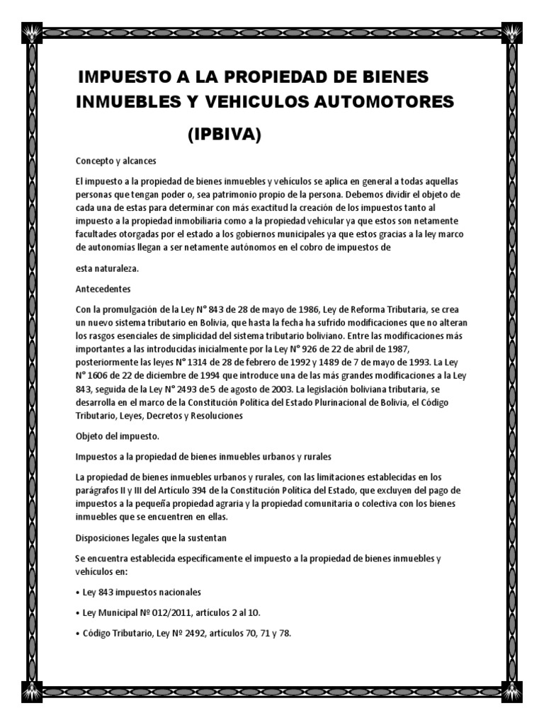 Impuesto A La Propiedad de Bienes Inmuebles y Vehiculos Automotores en ...