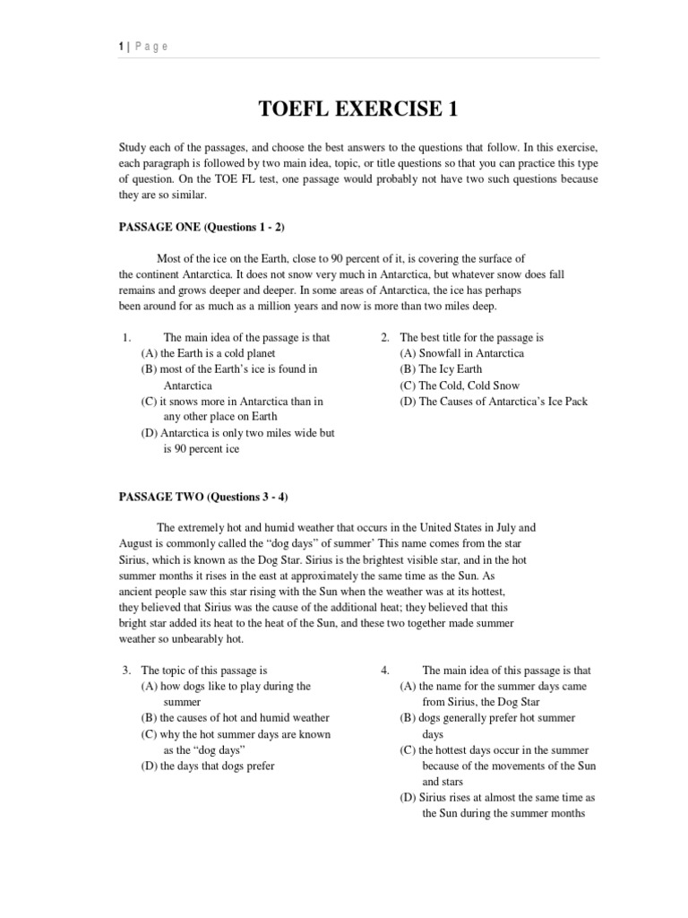 Reading - ToEFL Exercise 1 | Antarctica | Snow