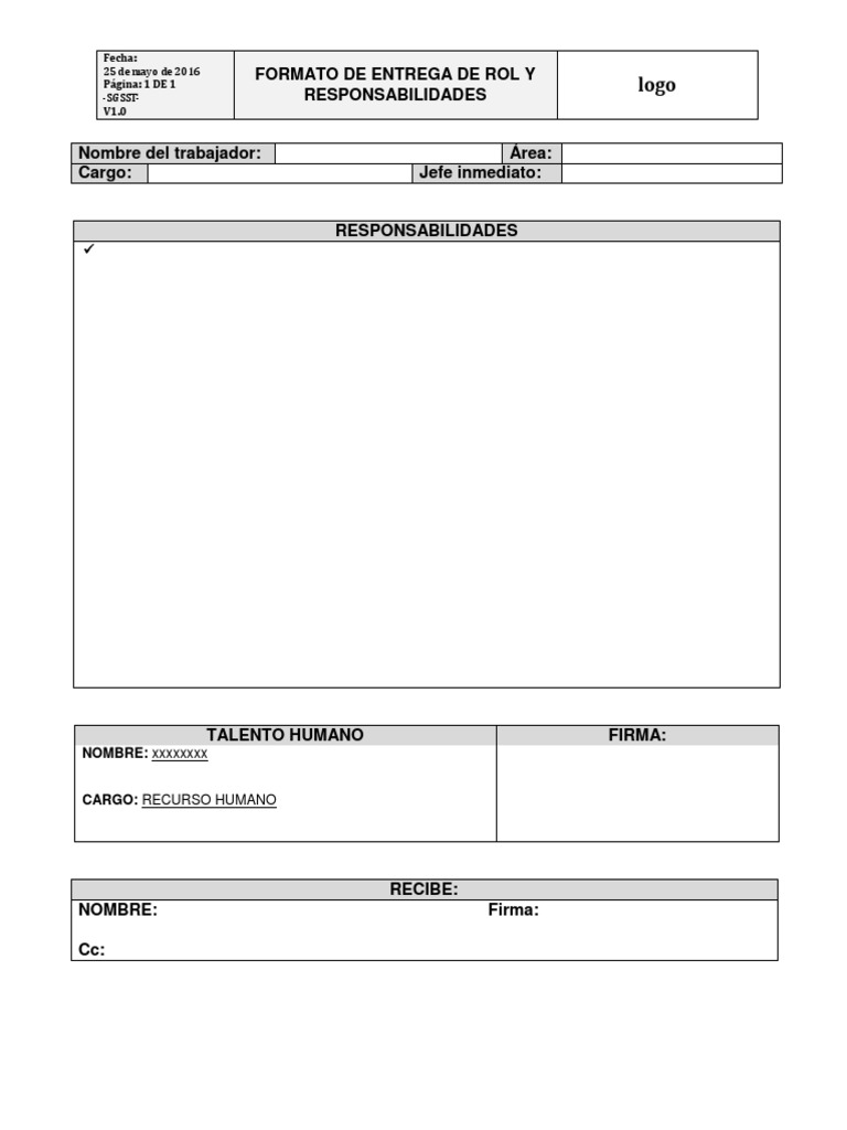 Formato de Rol y Responsabilidades SGSST | PDF