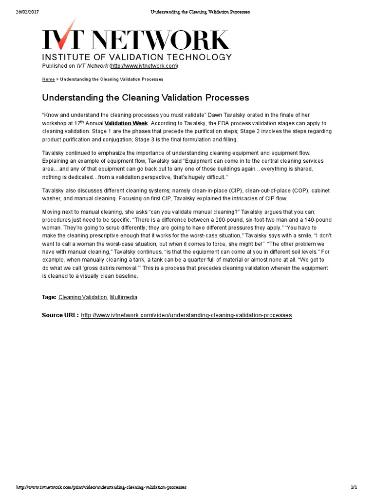 Understanding The Cleaning Validation Processes PDF Business