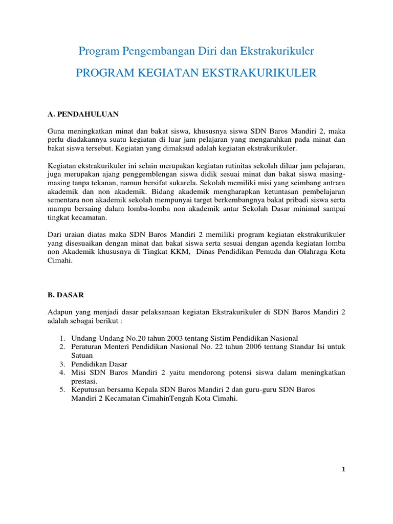 Program Pengembangan Diri Dan Ekstrakurikuler Pdf