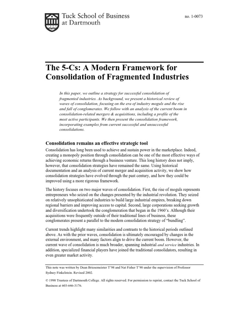 5Cs Consolidaiton of Fragmented Industries PDF Standard Oil