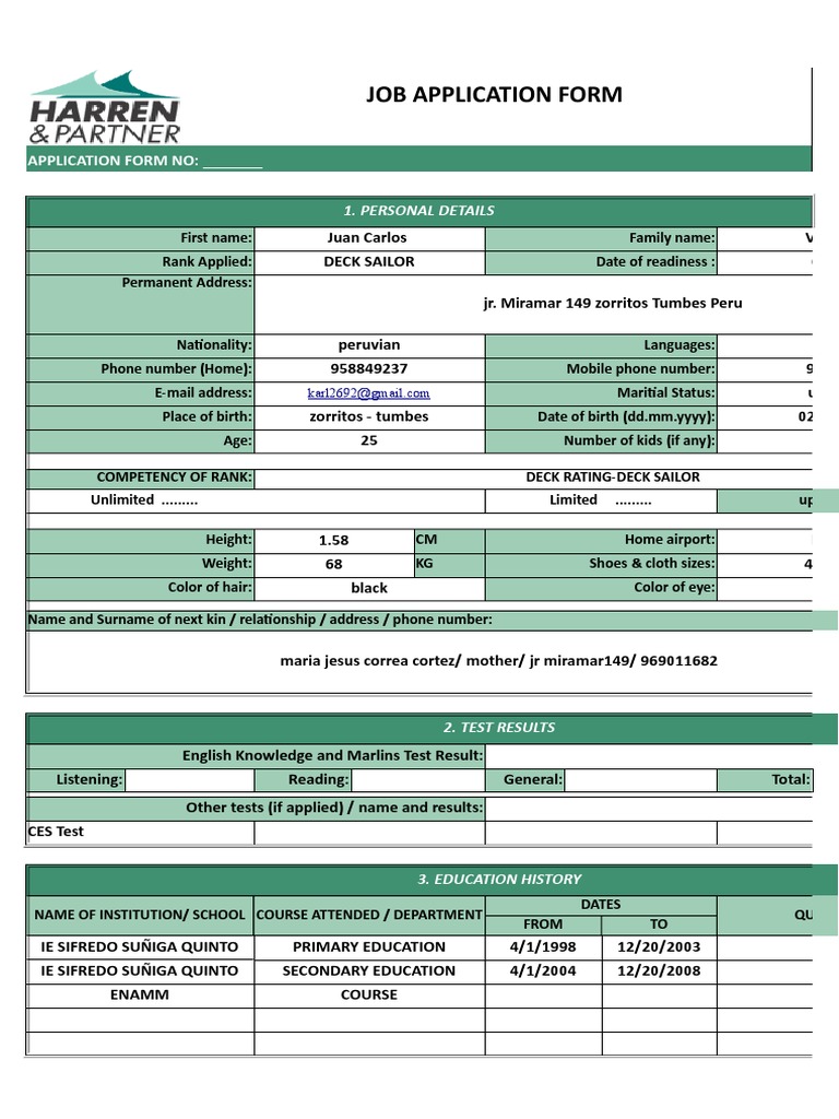 Job Application Form | Oil Tanker | Ships