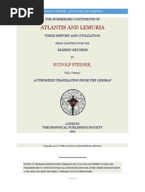 Steiner Atlantis And Lemuria Atlantis Rudolf Steiner - 