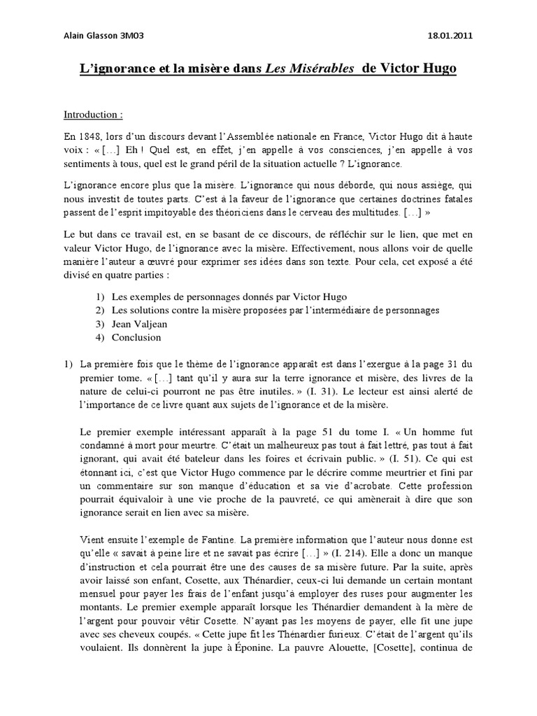 Les Misérables Texte Abrégé Résumé Chapitre Par Chapitre