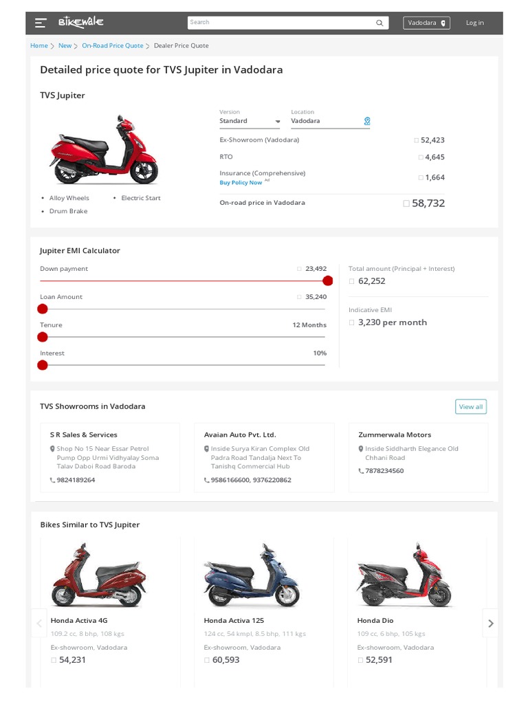 TVS Jupiter Standard Price Quote PDF Motor Vehicle Vehicles