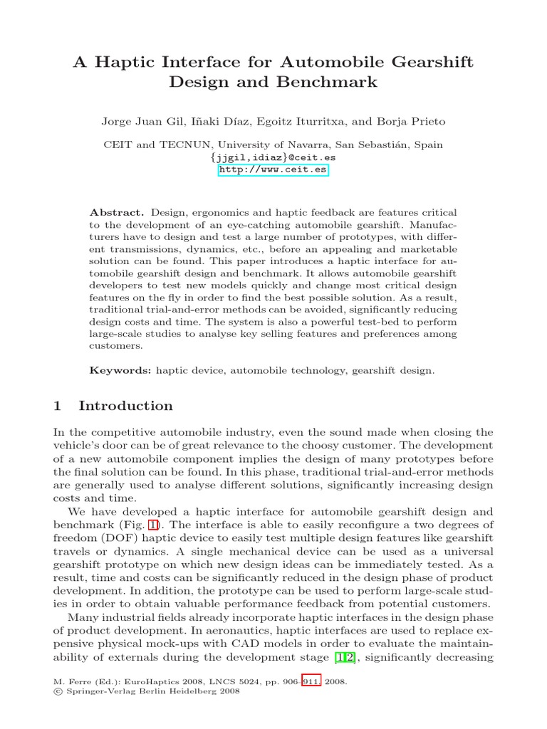 Haptic Gearshift Design Interface | PDF | Simulation | Transmission ...