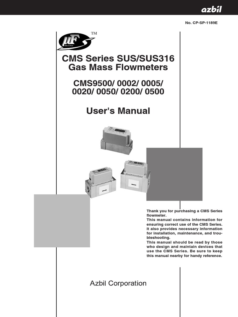 Manual Azbil Gas Flow Meter PDF Flow Measurement Electrical Connector