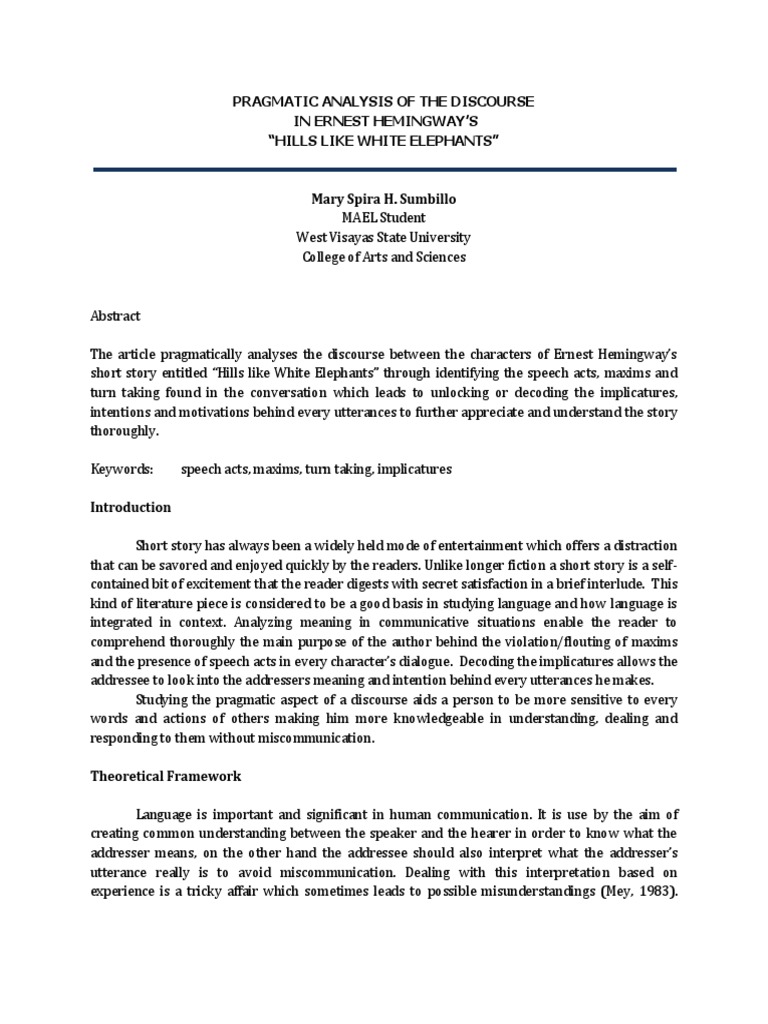 hills like white elephants analysis essay