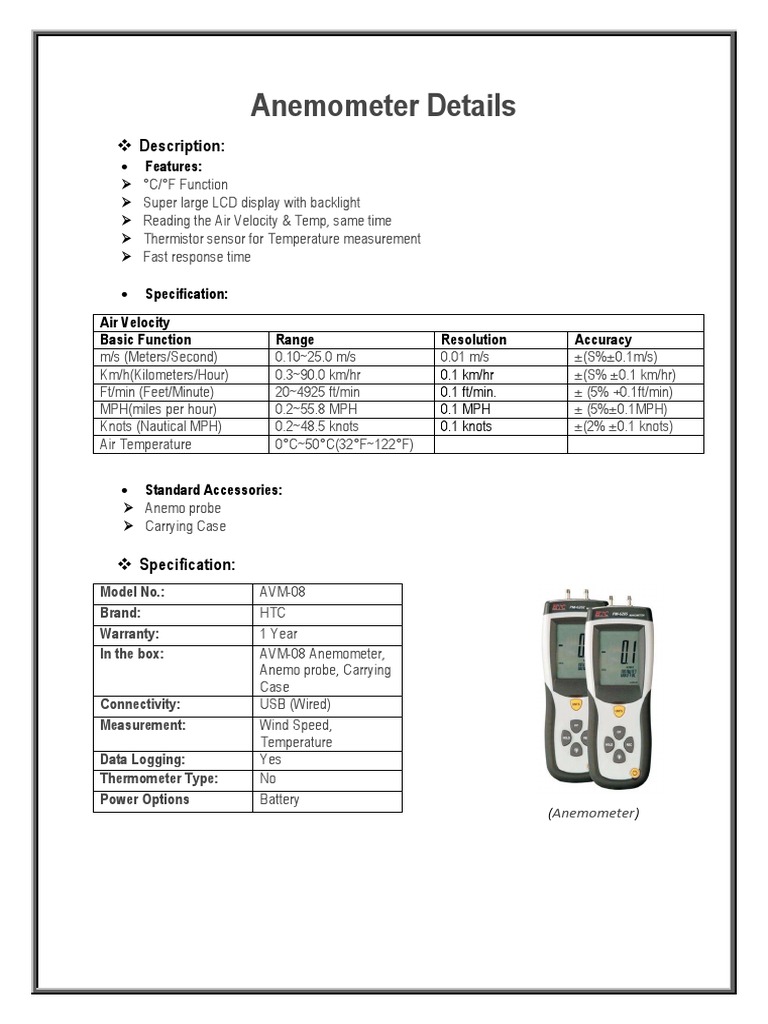 Anemometer Details Description PDF