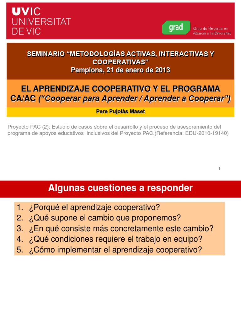 Aprendizaje Cooperativo Pere Pujolas PDF Aprendizaje Maestros