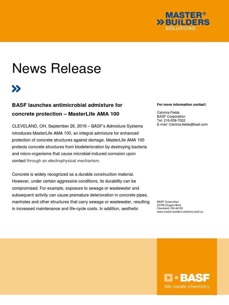 BASF Launches MasterLife AMA 100 Admixture | PDF | Concrete | Wastewater