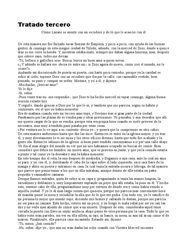 Tratado Tercero Lazarillo de Tormes | PDF | Pecado | Oración