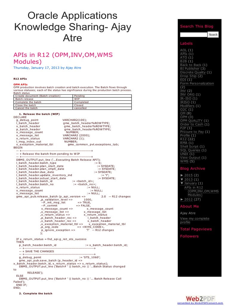 R12 APIs for OPM and Inventory Management | PDF | Data Management ...