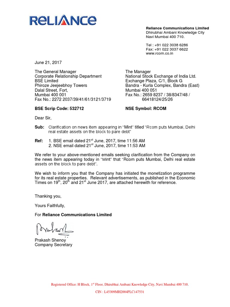 RCom Real Estate Sale to Reduce Debt | PDF