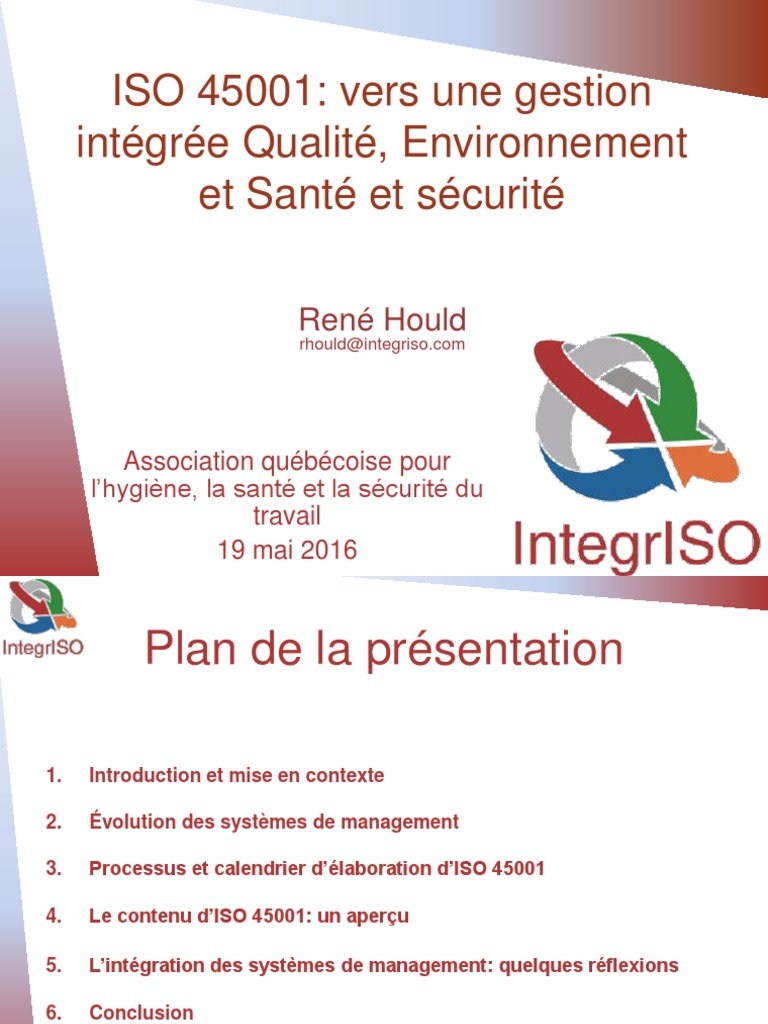 ISO 45001: Gestion intégrée SST 2016 | PDF | Management de la qualité ...