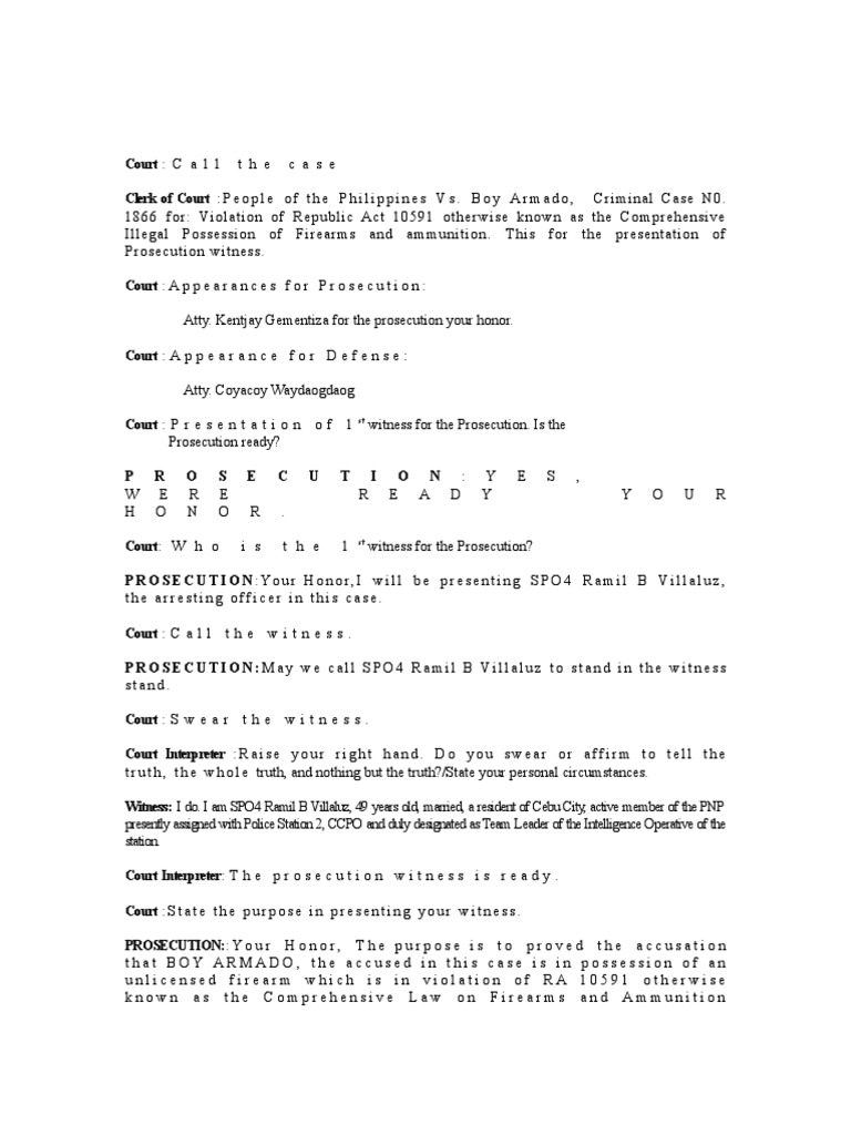 Script for Practice Court 1 Prosecutor Evidence