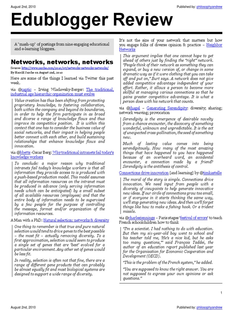 Edublogger Review: Networks, Networks, Networks | PDF | Textbook ...