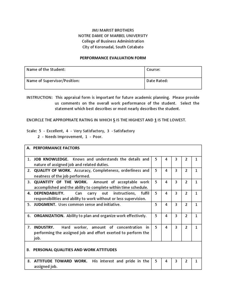 Performance Evaluation Form | PDF | Performance Appraisal | Psychology