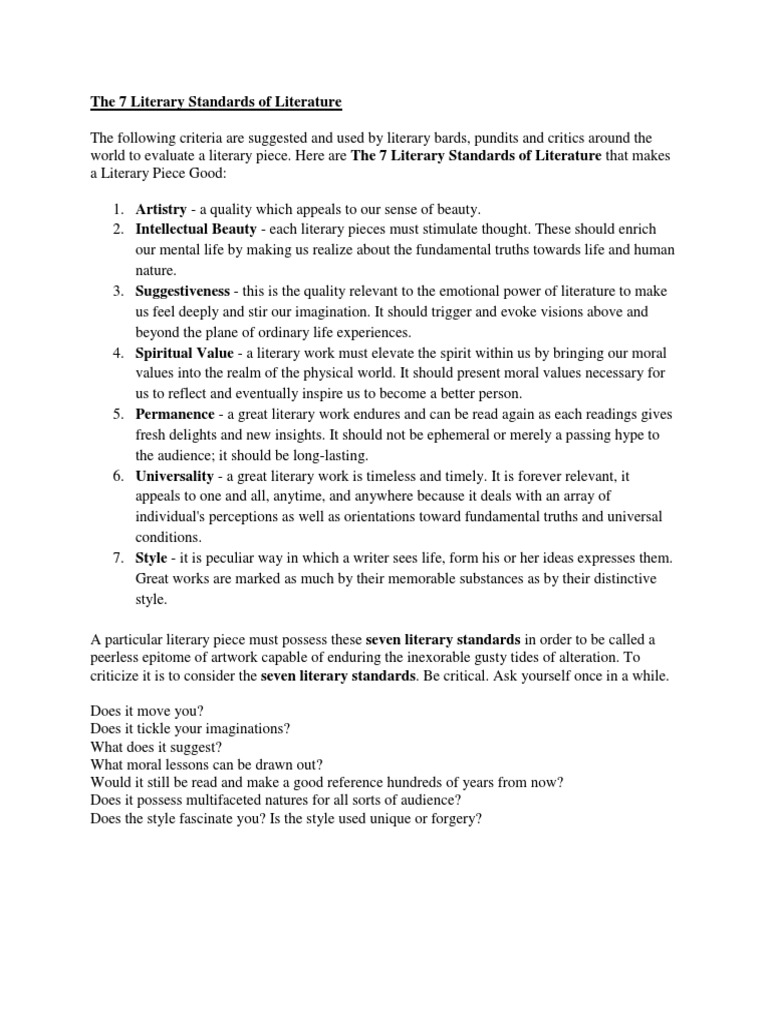 The 7 Literary Standards of Literature Poetry Narrative
