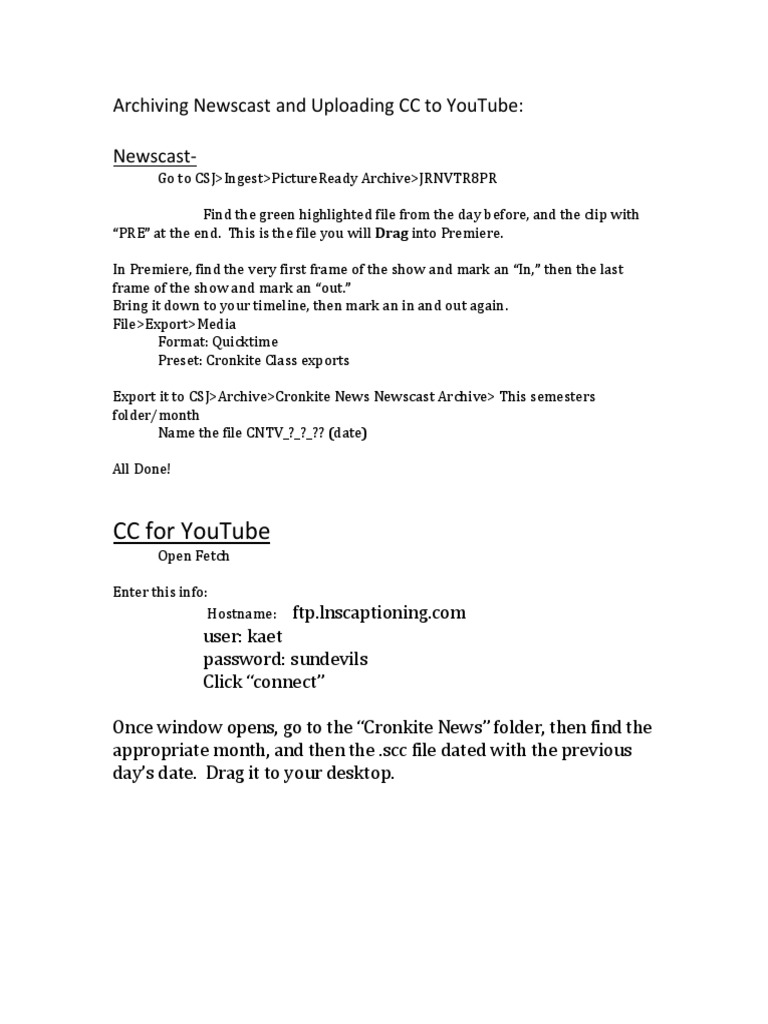 Newscast Archiving & YouTube CC Guide | PDF