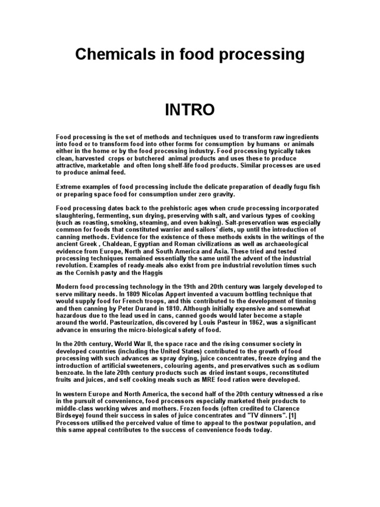 Chemicals in Food Processing PDF Food Processing Sugar Substitute