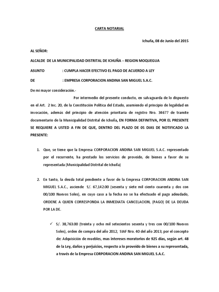 Carta Notarial Jaime Información Del Gobierno Justicia