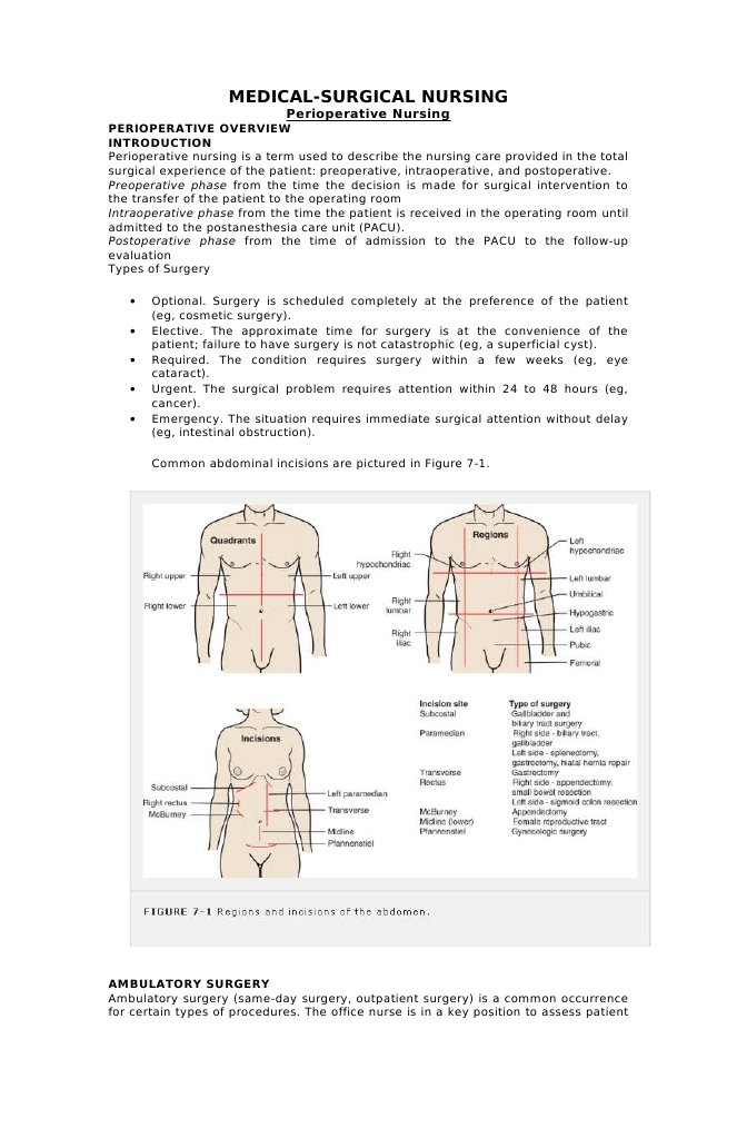 Medical-Surgical Nursing: Perioperative Overview | PDF | Perioperative ...