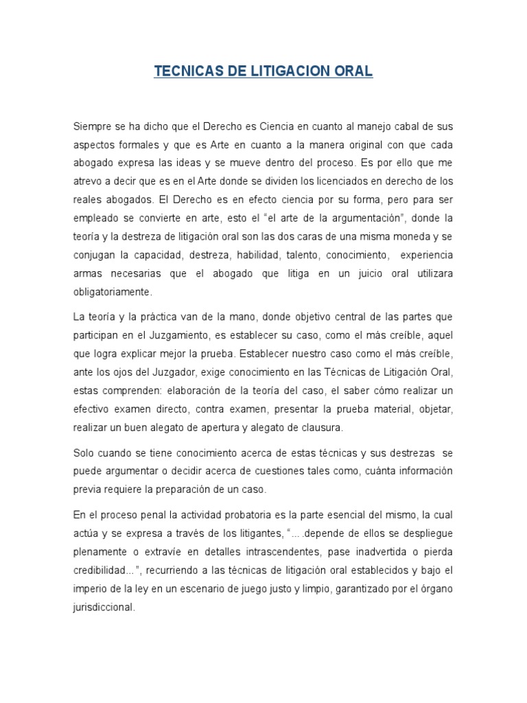 Tecnicas De Litigacion Oral Descargar Gratis Pdf Conocimiento Teoría
