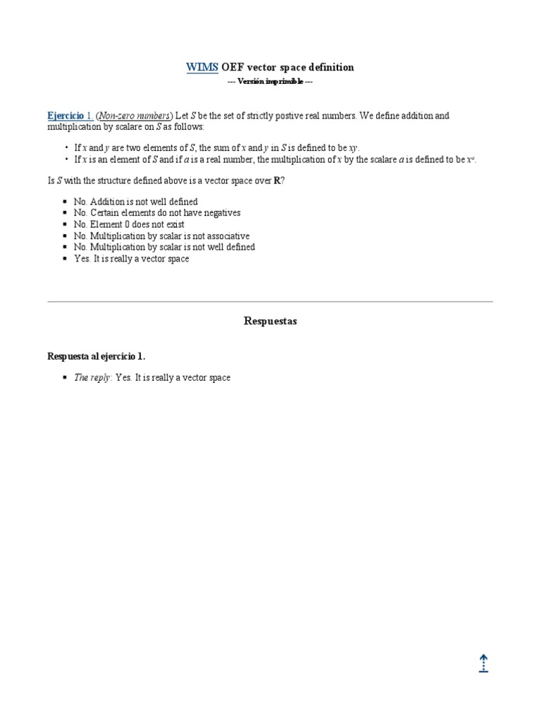 WIMS OEF Vector Space Analysis | PDF