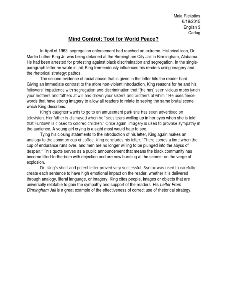 Mind Control: Tool For World Peace? | PDF | Martin Luther King Jr ...