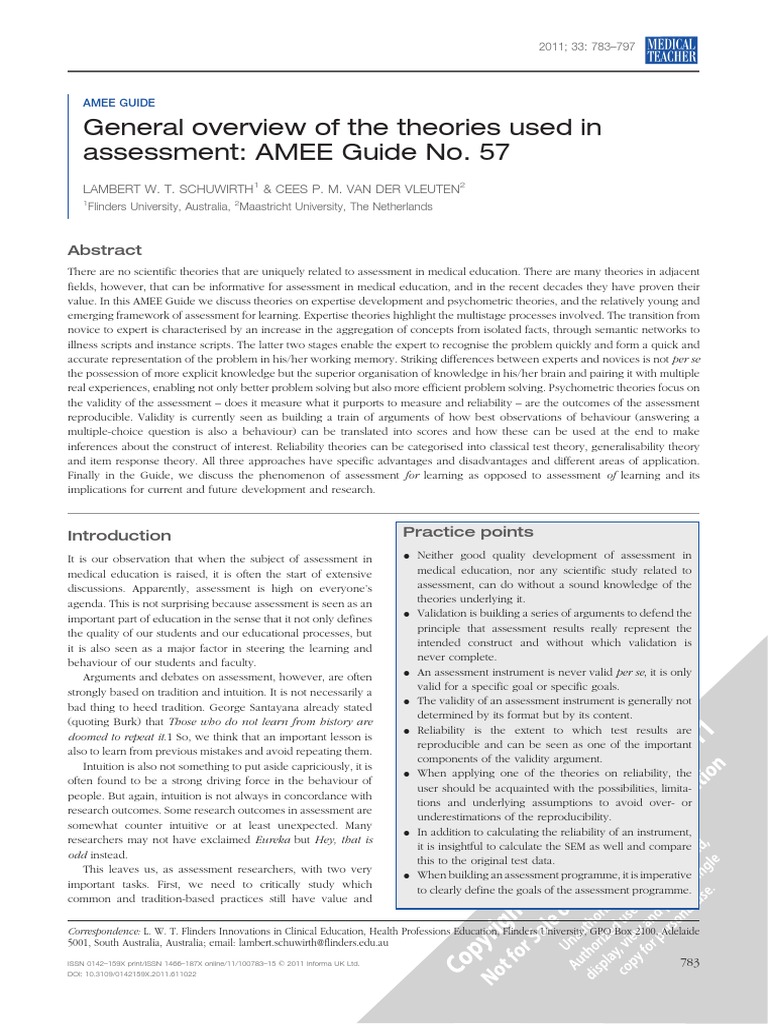 General Overview Of The Theories Used In Assessment Pdf Expert