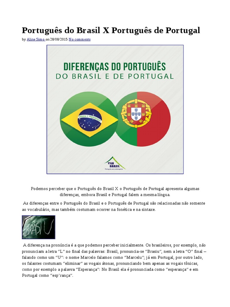 Diferenças linguísticas entre o português falado no Brasil e em