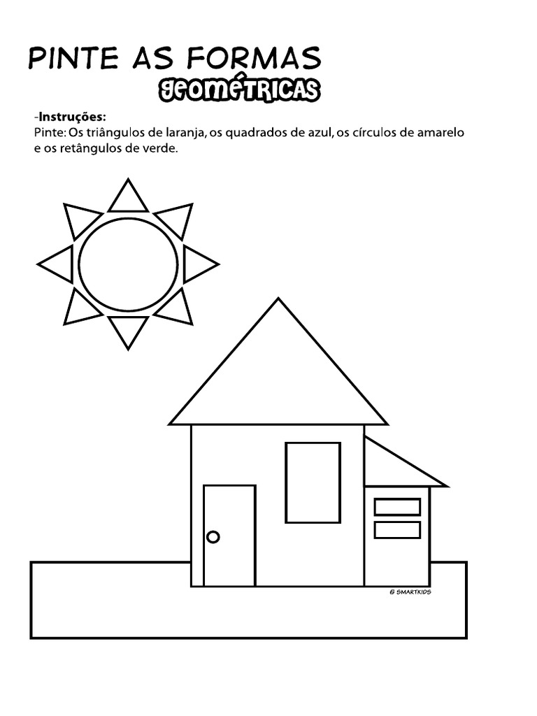 Colorir Desenho Pinte Formas Geométricas Casa - Desenhos Para Colorir | PDF