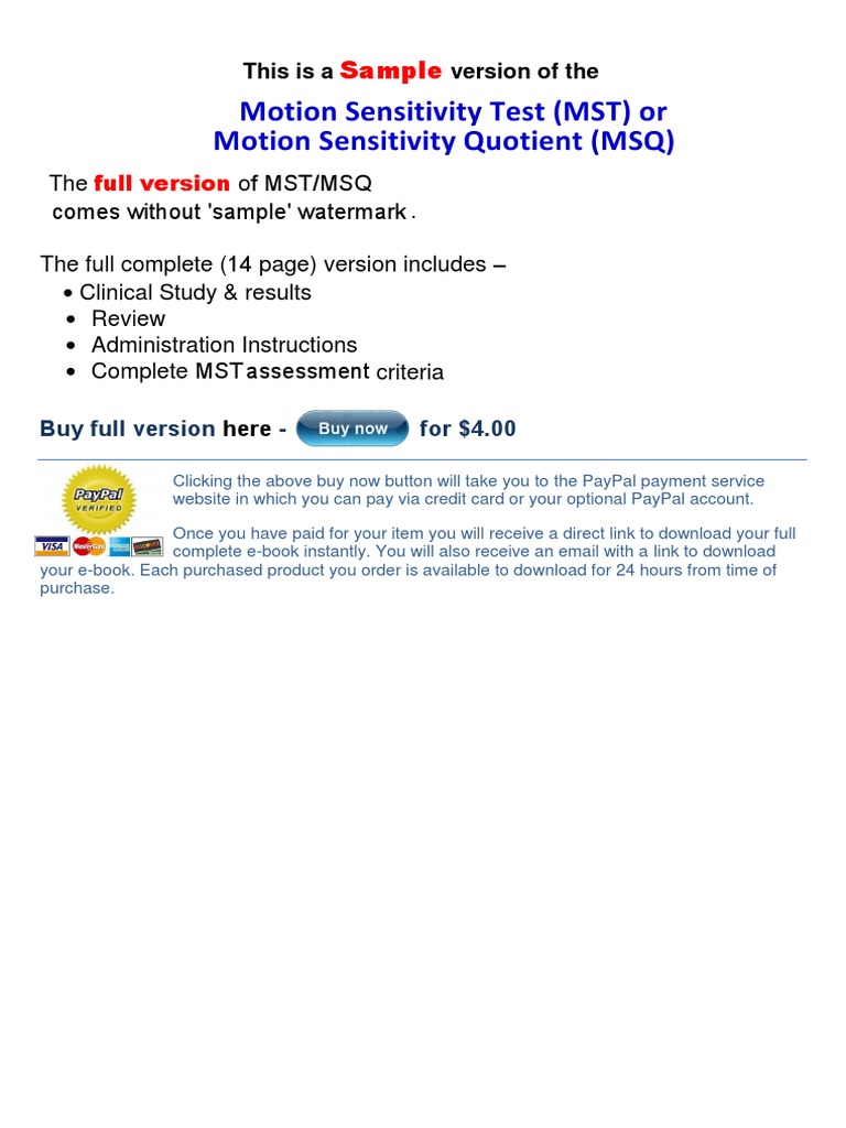 Motion Sensitivity Test PDF Vertigo Clinical Medicine