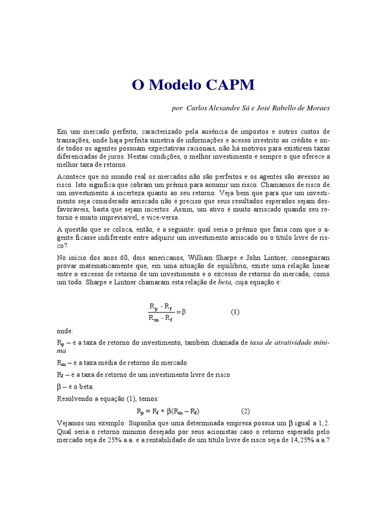 O Modelo CAPM PDF | PDF | Business