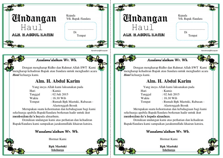 54+ Contoh Undangan Acara Haul Terbaik