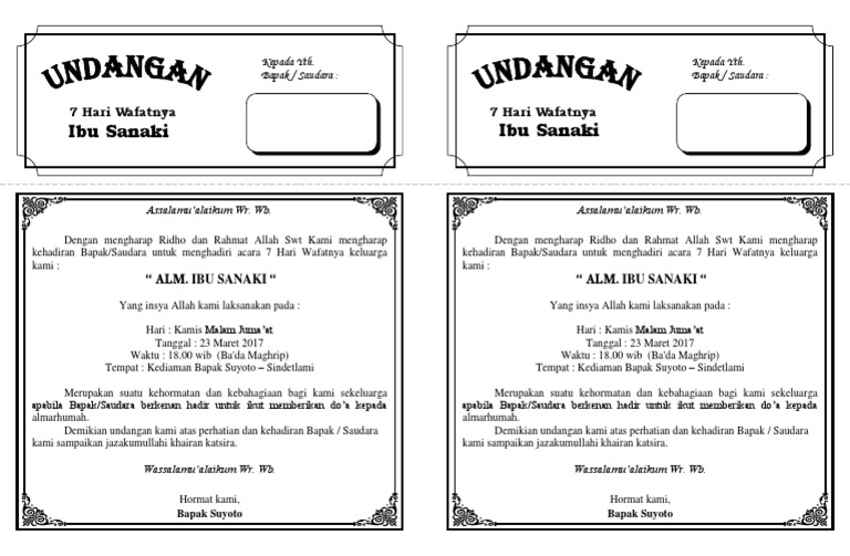 Contoh Undangan 100 Hari Dan Haul