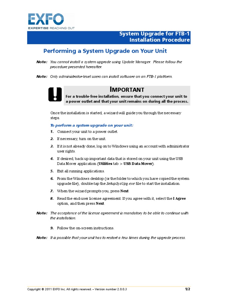 Installation Procedure System Upgrade FTB-1 | PDF | Installation ...