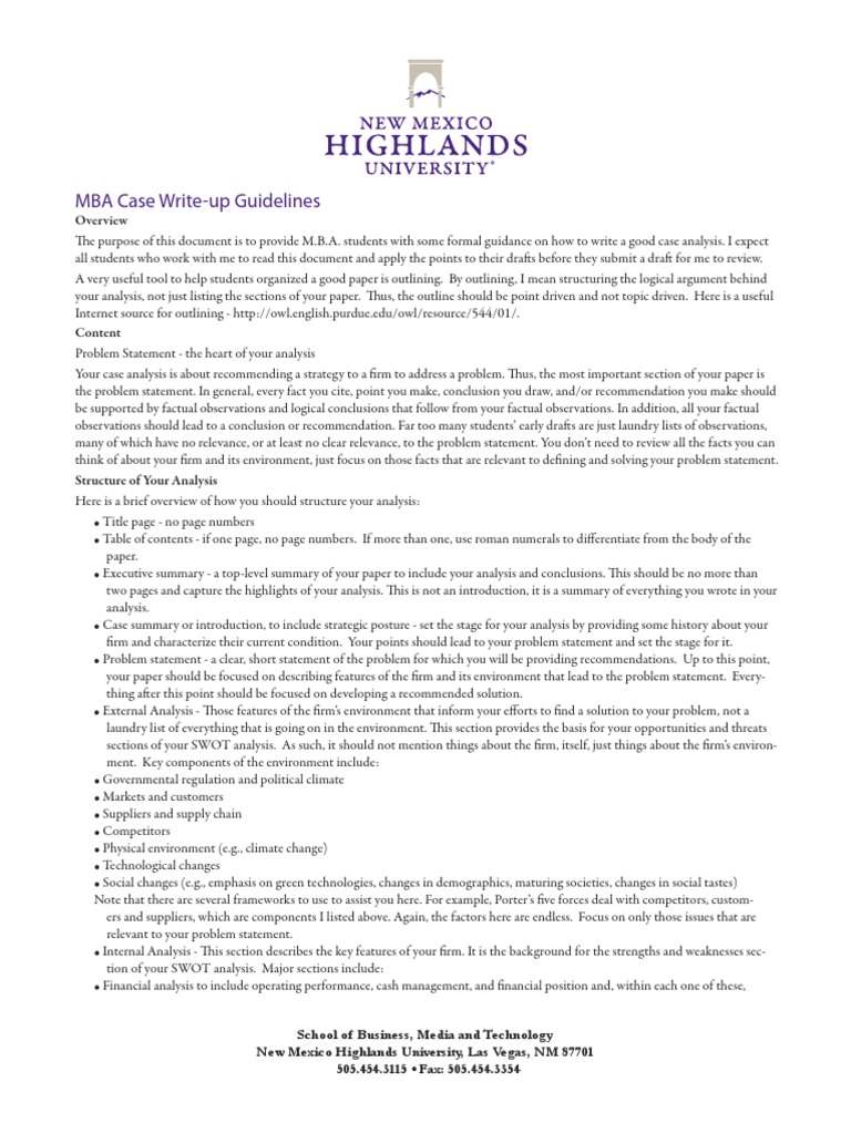 MBA Case Write-Up Guidelines | PDF | Swot Analysis | Strategic Management
