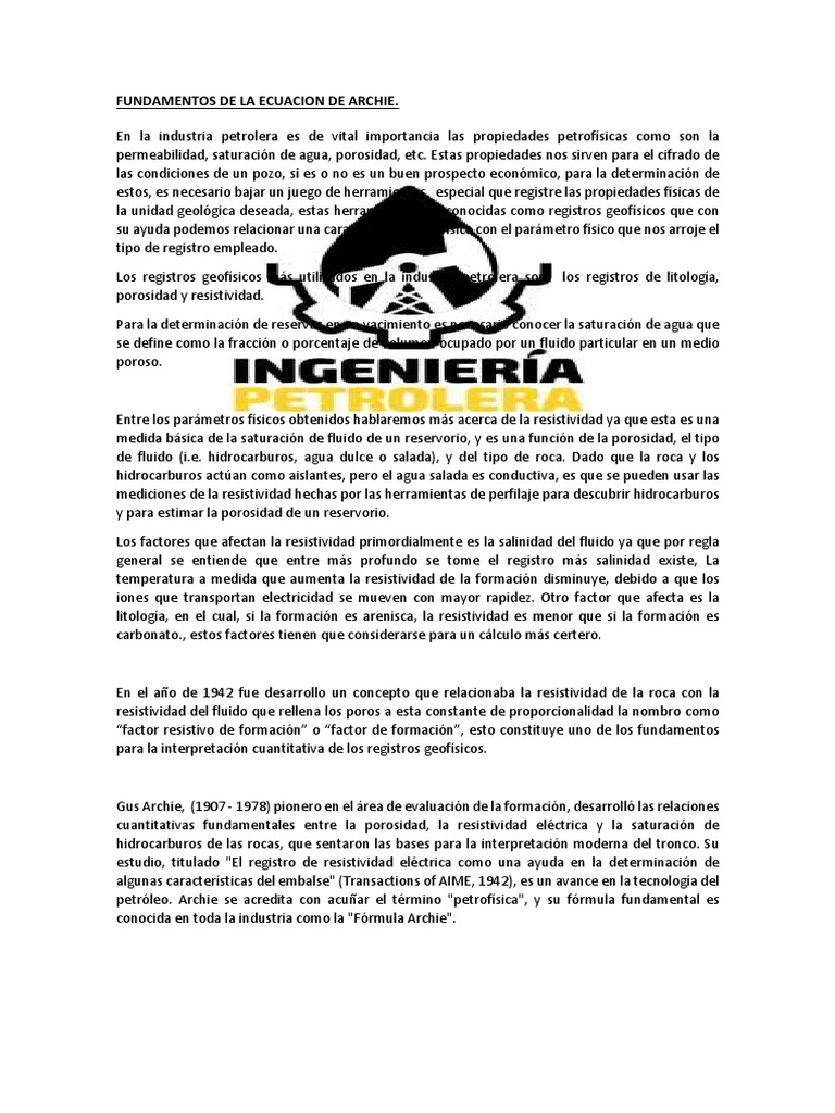 Formula de Archie | PDF | Ciencias fisicas | Física Aplicada e ...