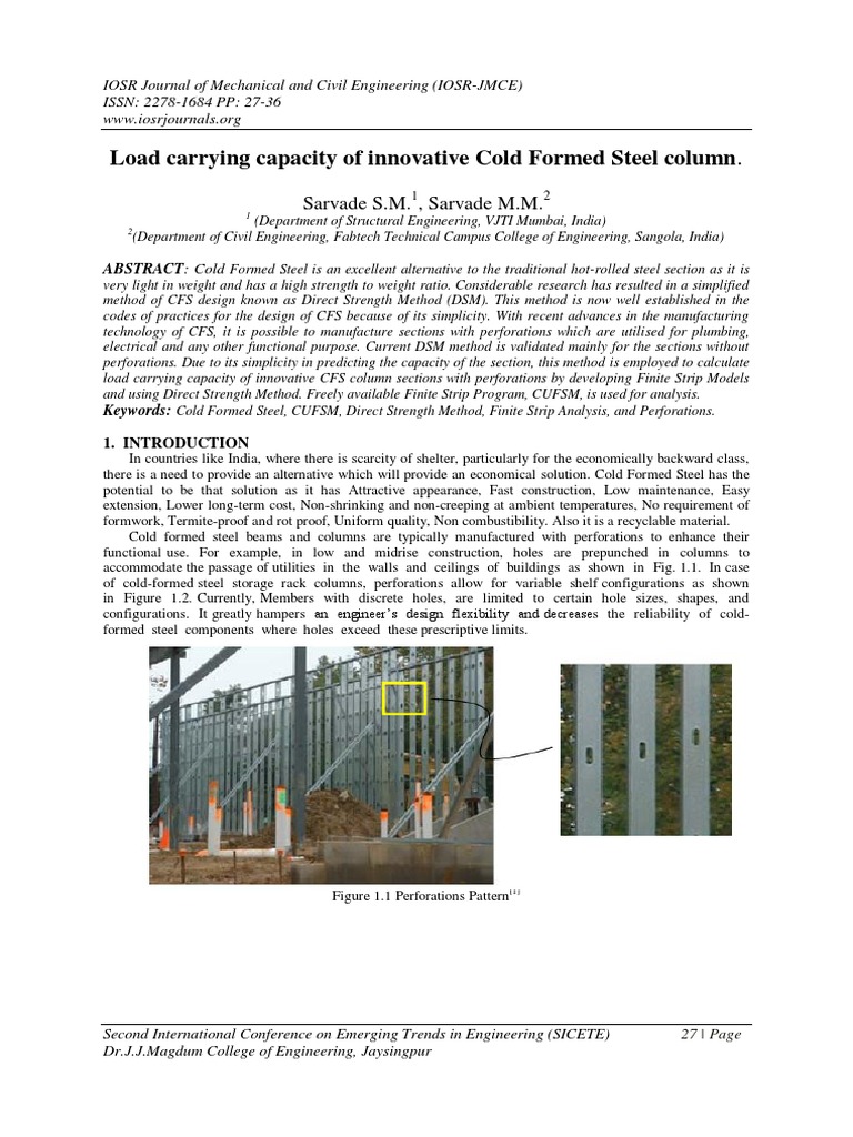 Load Carrying Capacity of Innovative Cold Formed Steel Column PDF | PDF ...