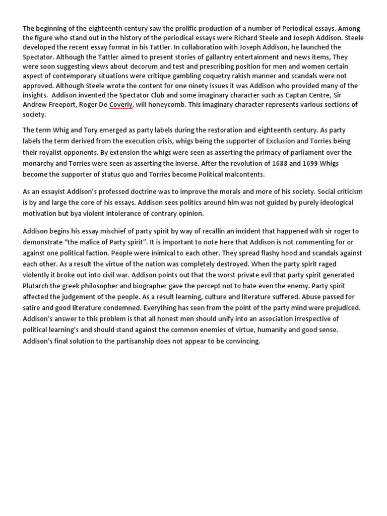 Eighteenth Century Periodical Essays Analysis | PDF | Tory | Whigs ...