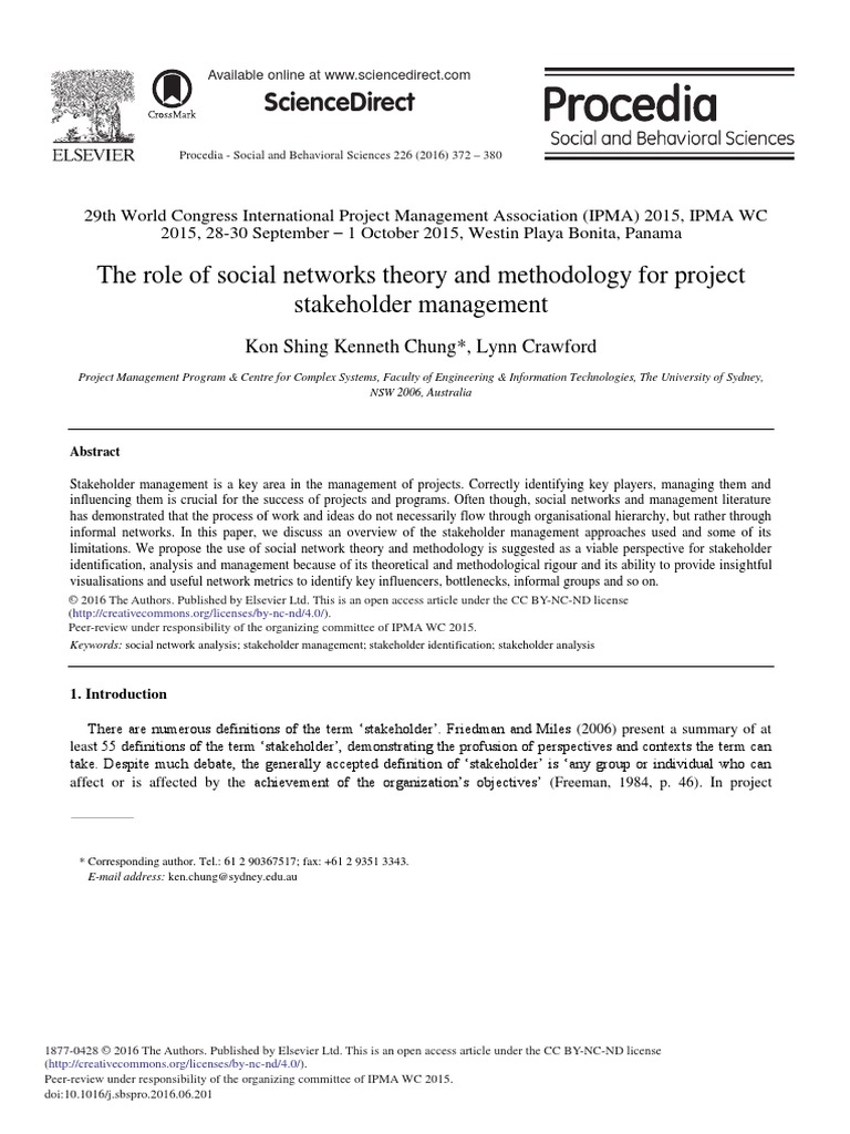 5 - The Role of Social Networks Theory and Methodology For Project PDF ...