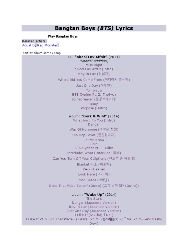 List Of Bts Song And Album Pdf