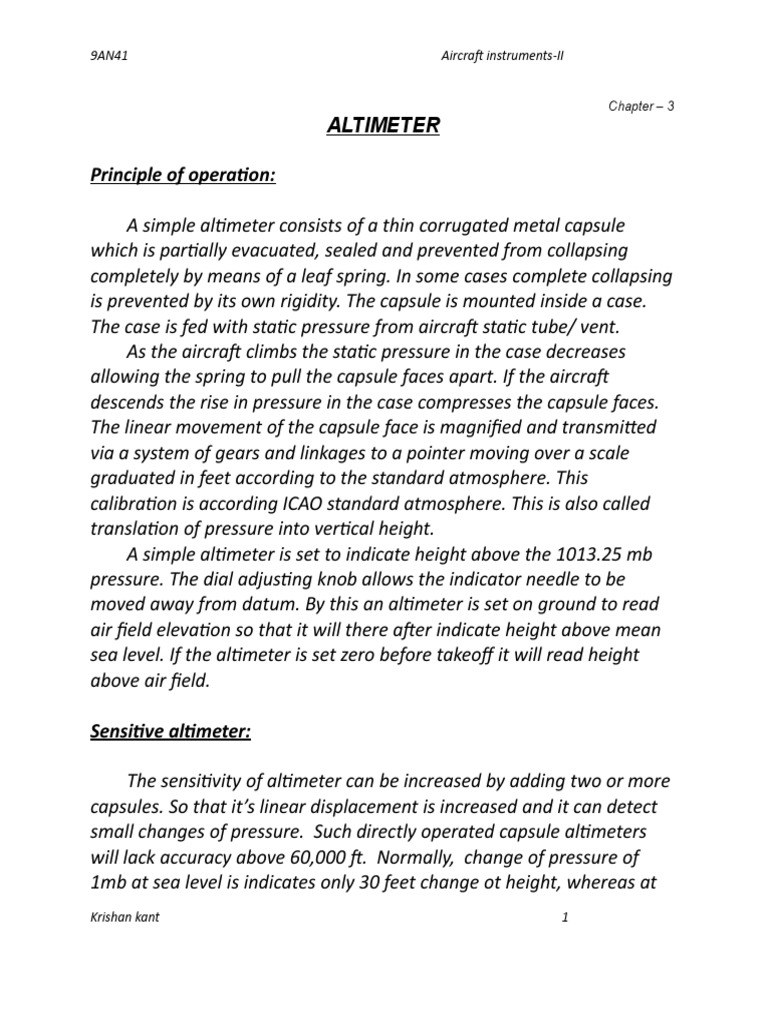 Altimeter Principle of Operation Chapter 3 PDF Altimeter