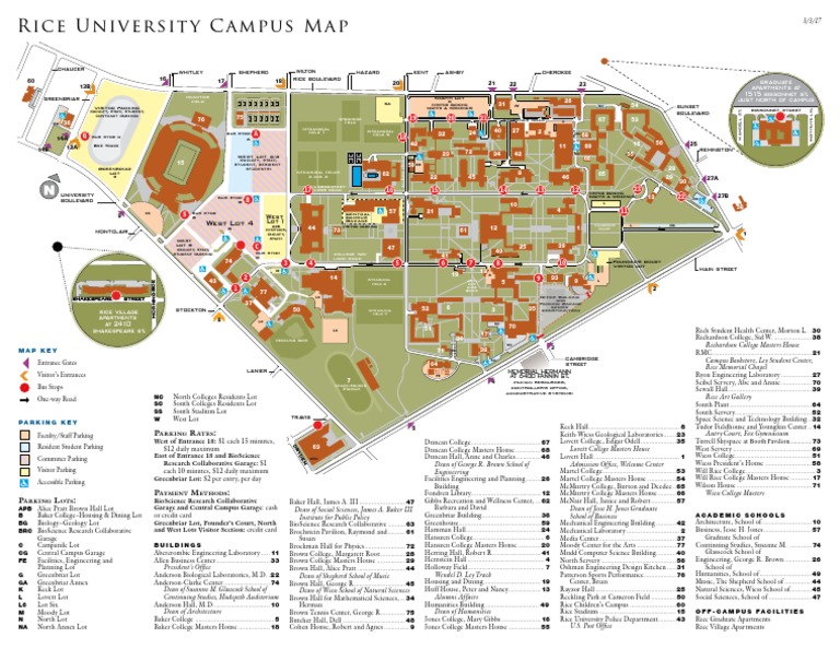 Rice University Color Campus Map | Houston | Buildings And Structures ...
